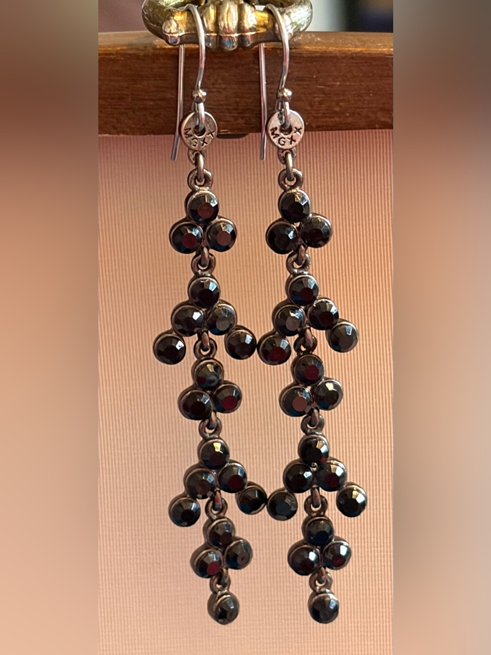 🖤✨Long Sparkly Vintage MEXX Signed Black Rhinestone Dangle Earrings 90s / Y2K